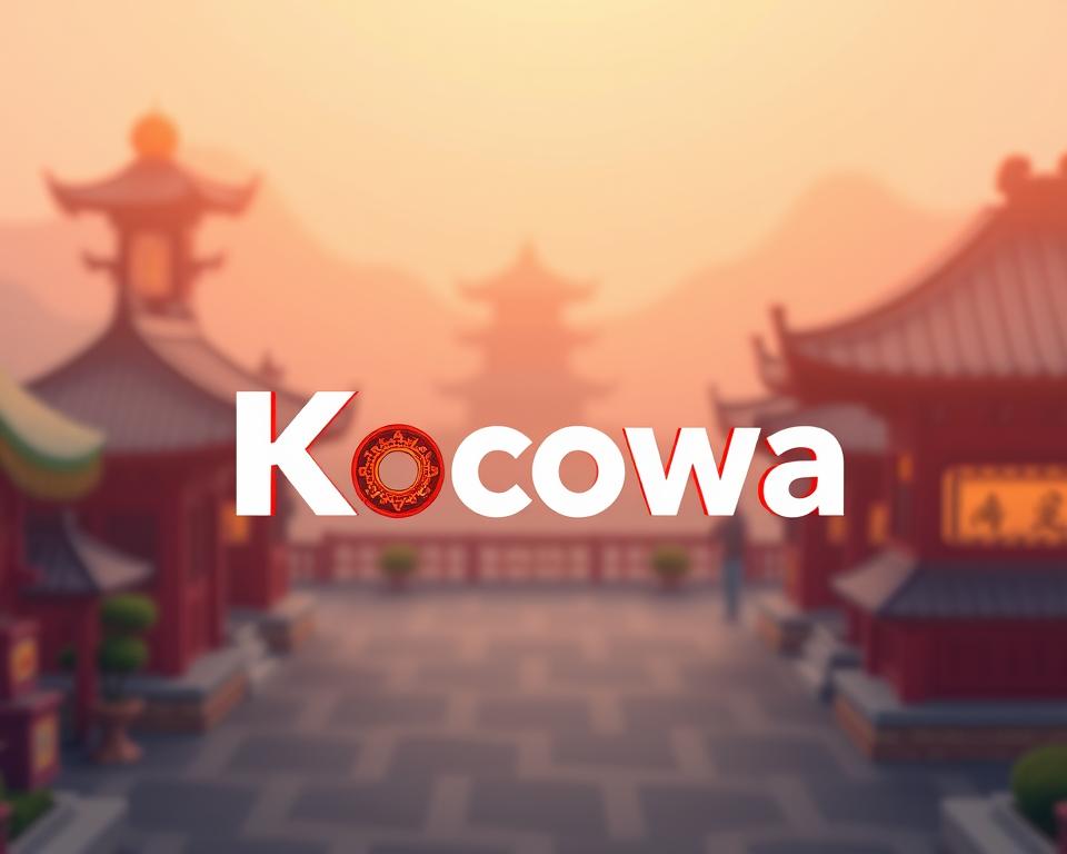 A high-quality, ultra-detailed illustration of the Kocowa logo, rendered with a warm, inviting palette and soft lighting. The logo stands prominently in the foreground, crafted with intricate design elements and a distinctive Korean aesthetic. The mid-ground features a blurred, dreamlike backdrop of Korean cultural motifs, hinting at the rich content Kocowa provides. The background is a subtly textured gradient, evoking a sense of digital platforms and streaming technology. The overall composition is balanced, visually compelling, and effectively communicates Kocowa's expertise in curating premium Korean entertainment.