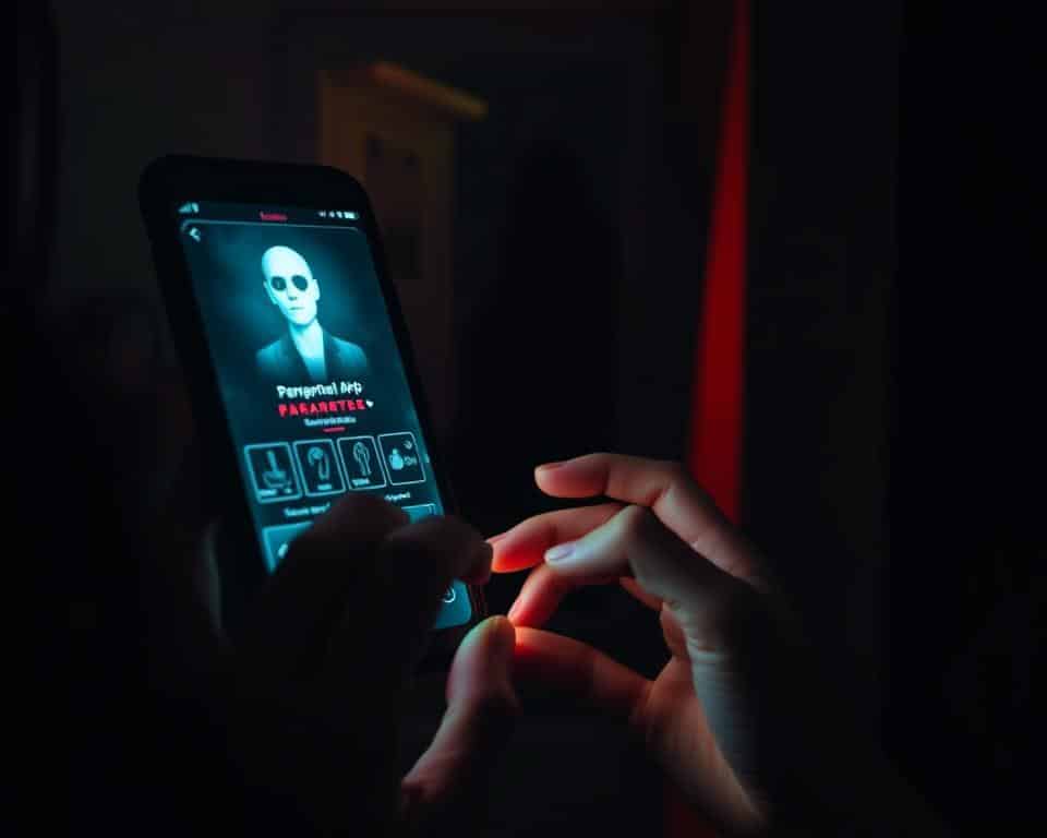 A dimly lit smartphone screen displaying a paranormal app interface, its eerie glow casting an unsettling ambiance. The user's hands, fingers poised in anticipation, navigate the app's spectral detection tools, their expression a mix of curiosity and trepidation. In the background, the room is shrouded in shadows, hinting at the potential presence of the supernatural. A haunting atmosphere pervades, the air thick with an otherworldly tension, as the user delves into the unknown, seeking to uncover the secrets of the paranormal realm through the app's interactive experience. A dimly lit smartphone screen displaying a paranormal app interface, its eerie glow casting an unsettling ambiance. The user's hands, fingers poised in anticipation, navigate the app's spectral detection tools, their expression a mix of curiosity and trepidation. In the background, the room is shrouded in shadows, hinting at the potential presence of the supernatural. A haunting atmosphere pervades, the air thick with an otherworldly tension, as the user delves into the unknown, seeking to uncover the secrets of the paranormal realm through the app's interactive experience.