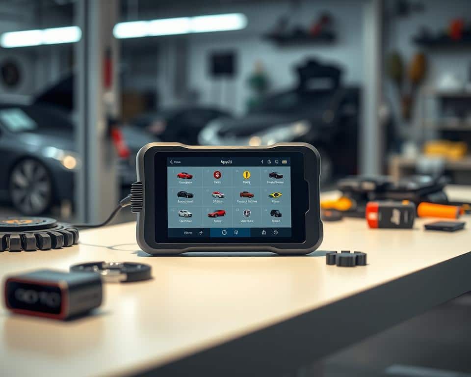 A sleek, modern automotive diagnostic scanner resting on a clean, minimalist desk, surrounded by various car parts and accessories, all set against a blurred, out-of-focus background of a typical Brazilian garage or workshop. The scanner's display showcases compatibility information for a range of popular Brazilian car models, presented in a clear, informative layout. Soft, directional lighting illuminates the scene, creating a sense of professionalism and attention to detail. The overall atmosphere conveys the reliable, efficient nature of the app-based diagnostic tool and its suitability for the Brazilian automotive market. A sleek, modern automotive diagnostic scanner resting on a clean, minimalist desk, surrounded by various car parts and accessories, all set against a blurred, out-of-focus background of a typical Brazilian garage or workshop. The scanner's display showcases compatibility information for a range of popular Brazilian car models, presented in a clear, informative layout. Soft, directional lighting illuminates the scene, creating a sense of professionalism and attention to detail. The overall atmosphere conveys the reliable, efficient nature of the app-based diagnostic tool and its suitability for the Brazilian automotive market.