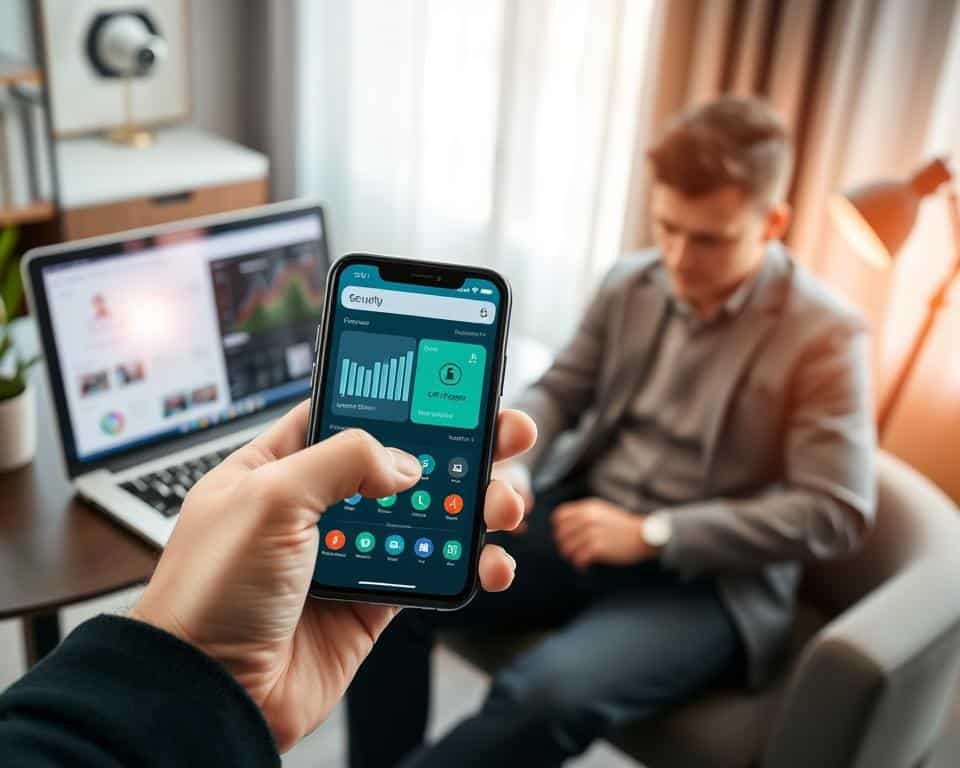 A modern workspace featuring a detailed view of various mobile security applications on a sleek smartphone screen, showcasing user-friendly interfaces with graphs, security alerts, and Wi-Fi network analysis tools. In the foreground, a hand is holding the phone, with a professional businessperson in smart casual attire, focused on the screen. The mid-ground includes a laptop displaying a network analysis dashboard, while the background shows a cozy office setting with soft natural light streaming through a window, enhancing a sense of calm and focus. The overall mood is one of confidence and professionalism, emphasizing the importance of network security in a digital age. A modern workspace featuring a detailed view of various mobile security applications on a sleek smartphone screen, showcasing user-friendly interfaces with graphs, security alerts, and Wi-Fi network analysis tools. In the foreground, a hand is holding the phone, with a professional businessperson in smart casual attire, focused on the screen. The mid-ground includes a laptop displaying a network analysis dashboard, while the background shows a cozy office setting with soft natural light streaming through a window, enhancing a sense of calm and focus. The overall mood is one of confidence and professionalism, emphasizing the importance of network security in a digital age.